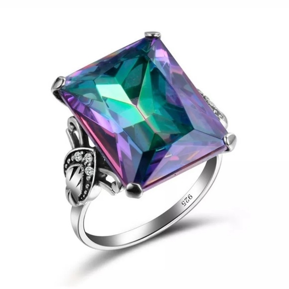 4.3CT PRINCESS CUT MYSTIC TOPAZ RING - Picture 5 of 12